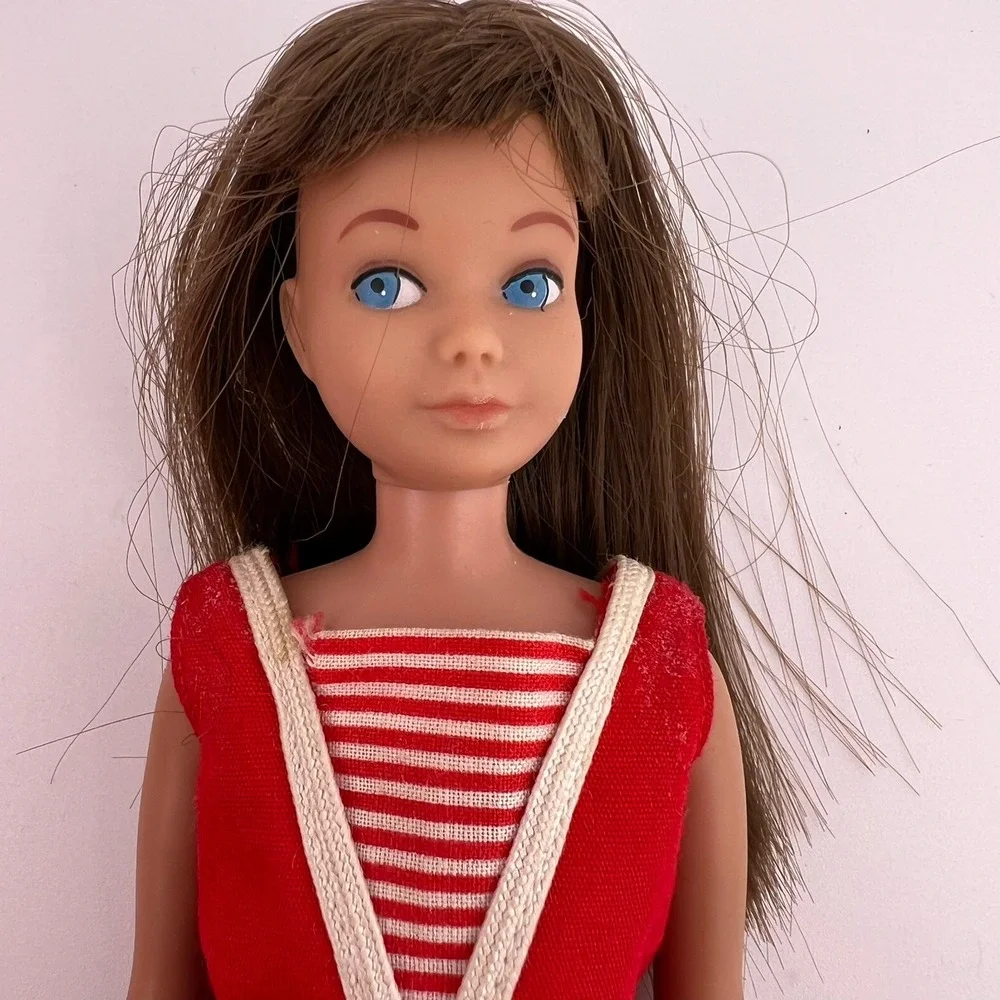 Vintage Skipper Doll 1960s Japan Mattel Brunette Red Outfit Blue Eyes 9" - Picture 2 of 13